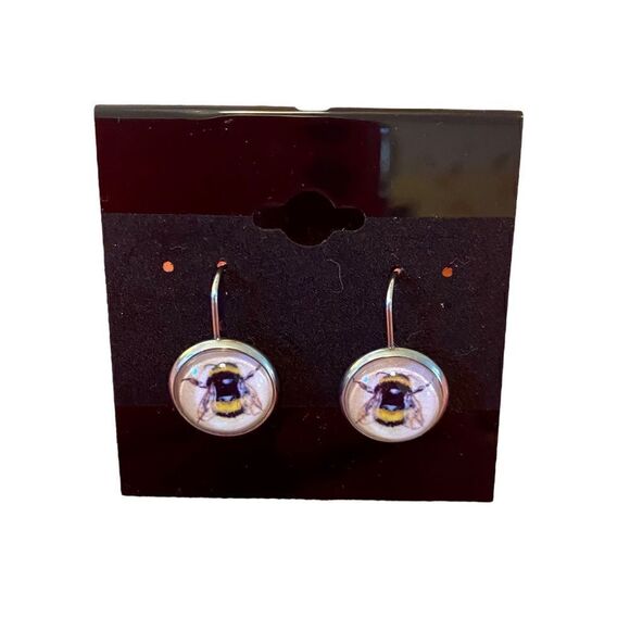 Hand Designed & Crafted Small Button Shaped Bee Earrings. - Picture 1 of 7